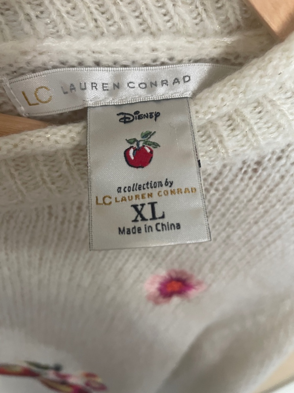 Lauren Conrad x Disney Cream Embroidered Apple Crewneck Sweater XL - Picture 2 of 11